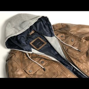 Zara Man Faux Leather Jacket with Removable Hood
